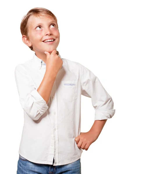 Young Boy Wondering White Background — Stock Photo, Image