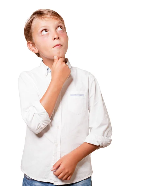 Young Boy Doubting White Background — Stock Photo, Image