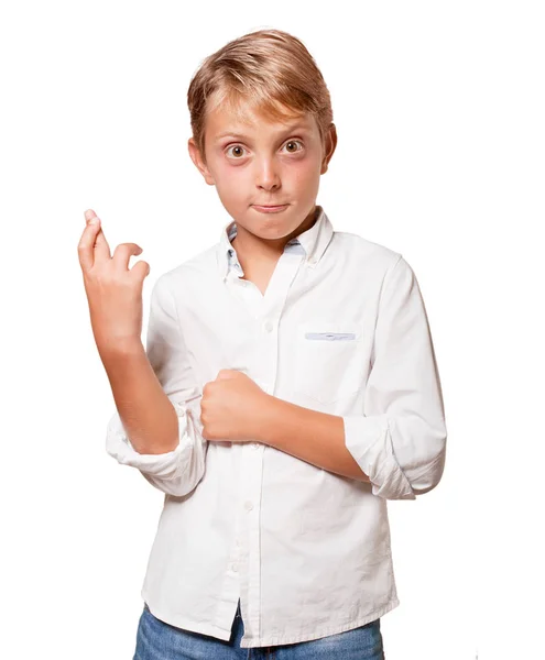 Young Blonde Boy Finger Crossing — Stock Photo, Image