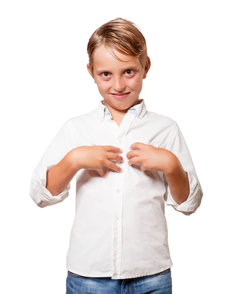 Young Boy Proud Expression White Background — Stock Photo, Image