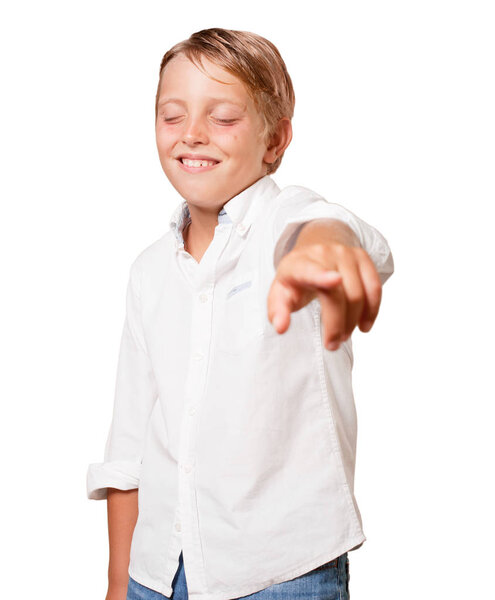 young blonde boy joking and laughing