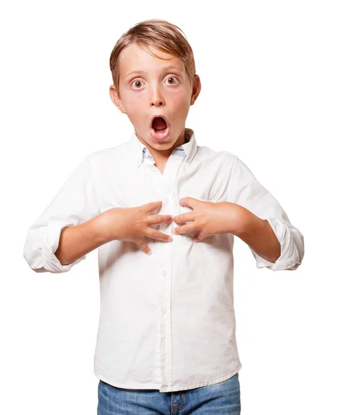 Young Boy Shocked Expression White Background — Stock Photo, Image