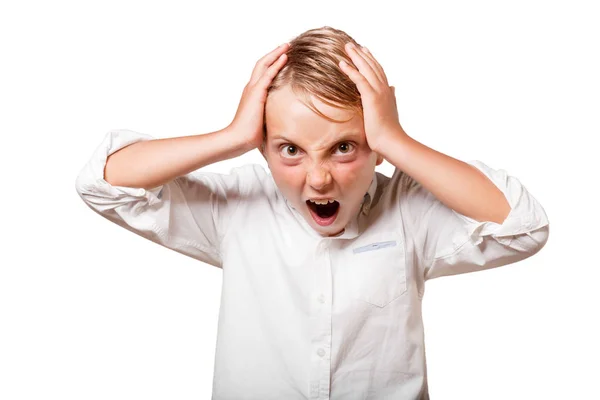 Young Blonde Boy Angry Expression — Stock Photo, Image