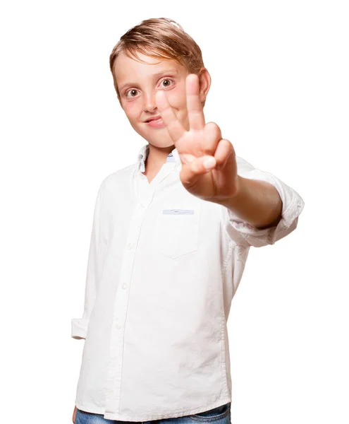 Νεαρό Ξανθό Αγόρι Αριθμός Δύο Σημάδι Πάνω Από Λευκό Φόντο — Φωτογραφία Αρχείου