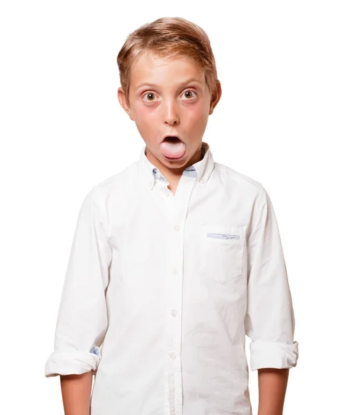 Young Blonde Boy Showing His Tongue Joking Pose — Stock Photo, Image