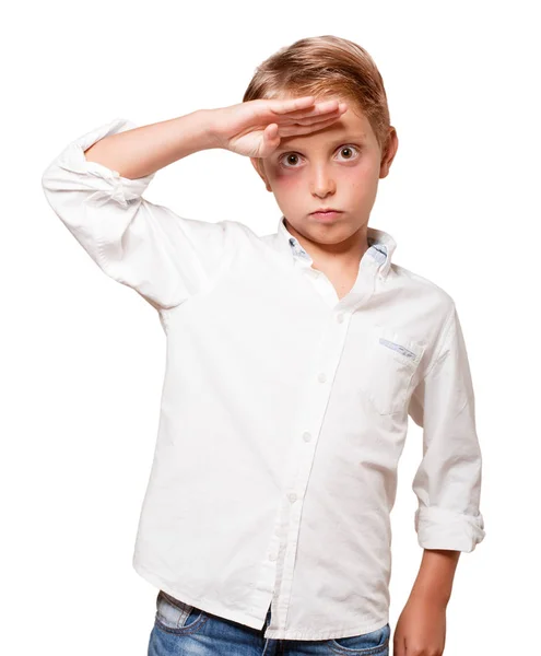 Young Blonde Boy Looking Far Sign — Stock Photo, Image