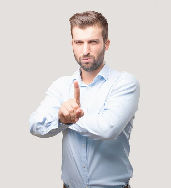 Young Handsome Man Disagree Angry Expression Wearing Blue Shirt Person — Stock Photo, Image