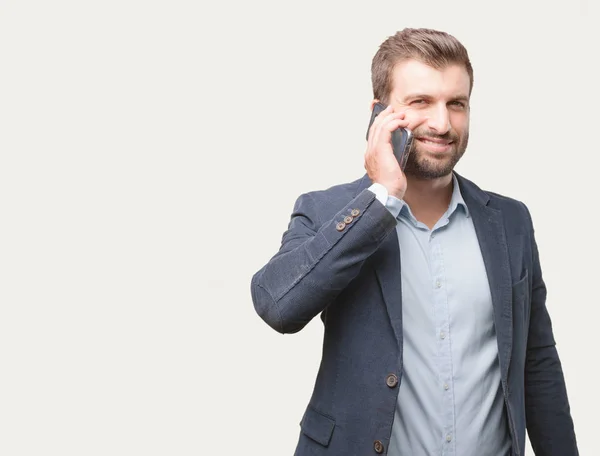 Persona Che Parla Sul Telefono Cellulare Isolato Sfondo Monocromatico — Foto Stock