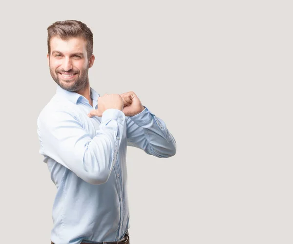 Young Handsome Man Proud Expression Wearing Blue Shirt Person Isolated — Stock Photo, Image