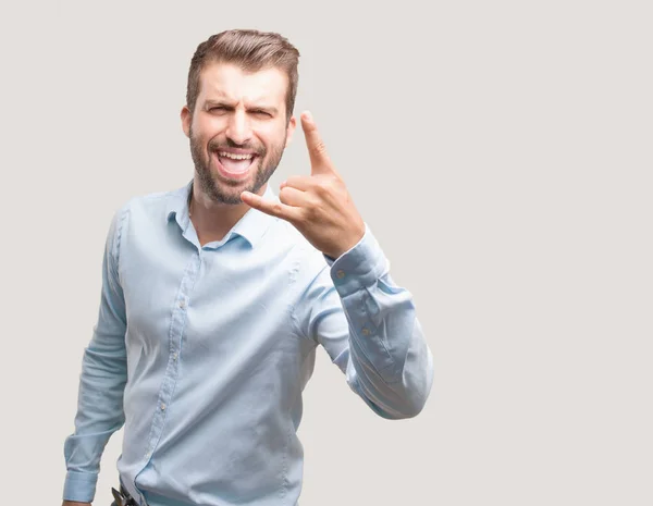 Young Handsome Man Blue Shirt Stressed Disagree Expression Angry Concept — Stock Photo, Image
