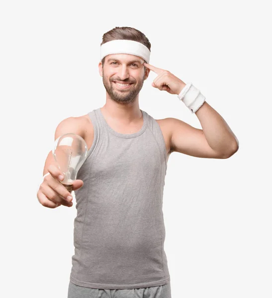 Young Handsome Sportsman Having Idea Gray Tank Top Person Isolated — Stock Photo, Image