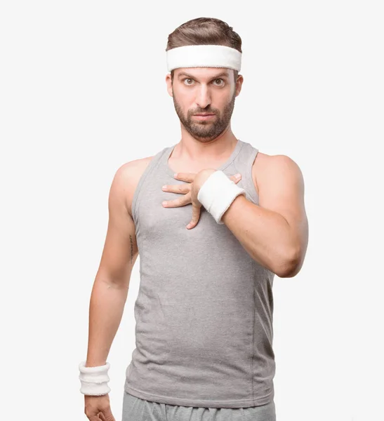 Young Handsome Sportsman Confused Gray Tank Top Person Isolated Monochrome — Stock Photo, Image