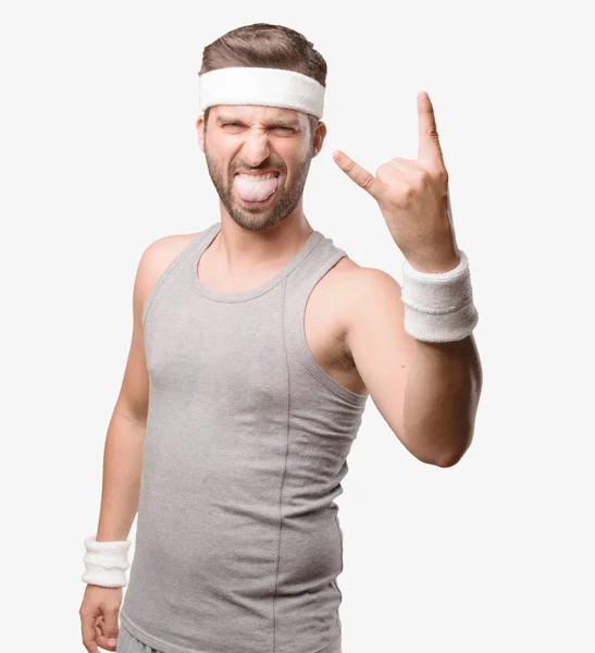 Young Handsome Sportsman Angry Expression Gray Tank Top Person Isolated — Stock Photo, Image