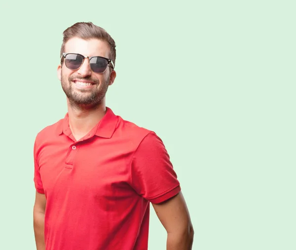 Young Handsome Man Sunglasses Wearing Red Polo Shirt Person Isolated — Stock Photo, Image