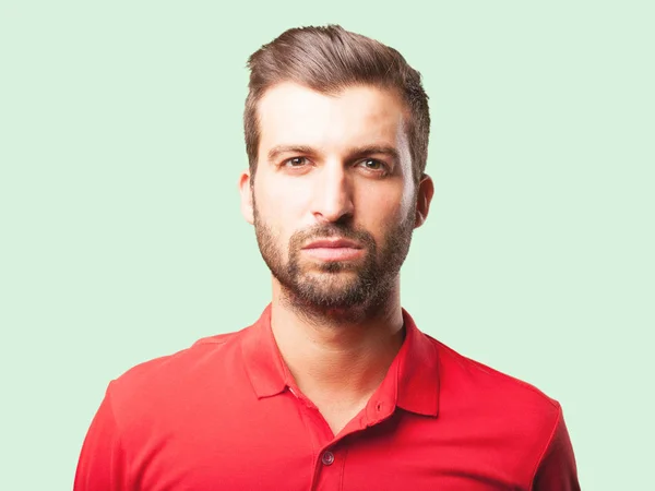 Junger Gutaussehender Mann Rotem Poloshirt Person Isoliert Vor Monochromen Hintergrund — Stockfoto