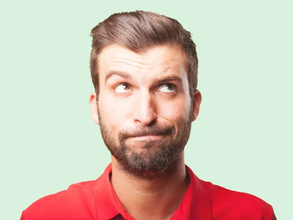 Young Handsome Man Doubting Thinking Wearing Red Polo Shirt Person — Stock Photo, Image