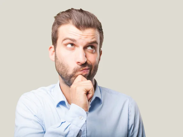 Young Handsome Man Thinking Doubting Wearing Blue Shirt Person Isolated — Stock Photo, Image