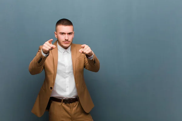 Young Handsome Businessman Pointing Forward Camera Both Fingers Angry Expression — Stock Photo, Image