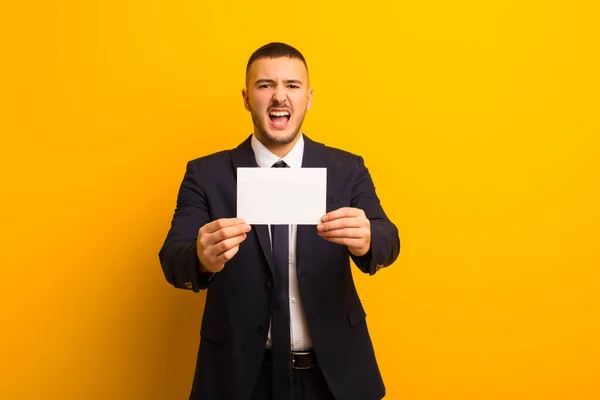 Young Handsome Businessman Flat Background Placard — Stock Photo, Image