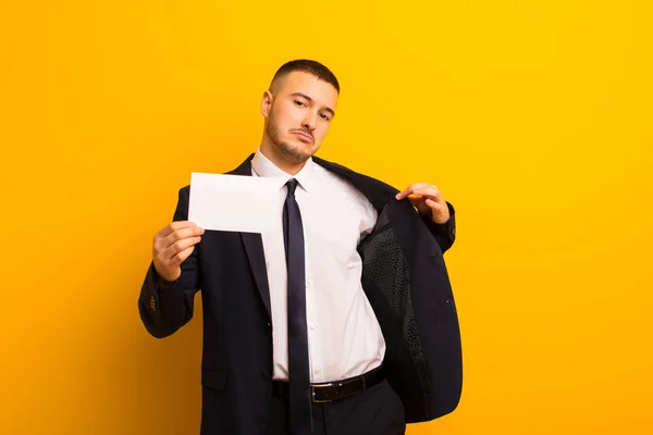 Young Handsome Businessman Flat Background Placard — Stock Photo, Image