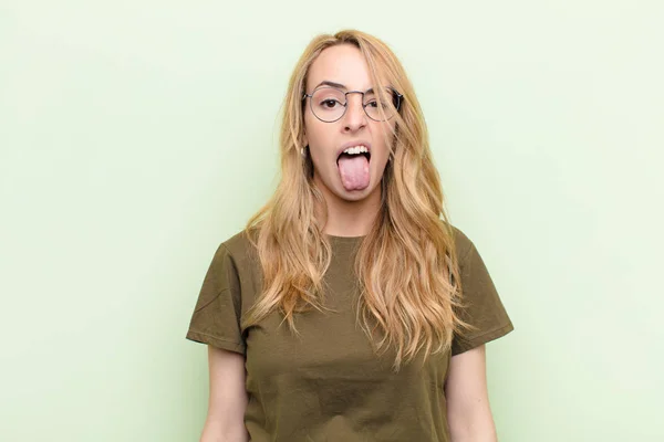 Young Pretty Blonde Woman Feeling Disgusted Irritated Sticking Tongue Out — ストック写真