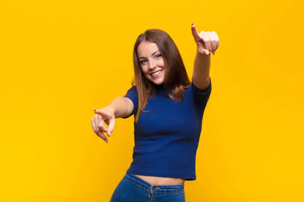 Young Red Head Woman Feeling Happy Confident Pointing Camera Both — Stock Photo, Image