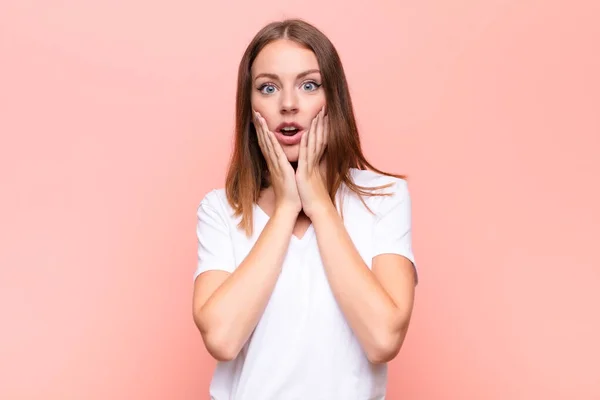 Young Red Head Woman Feeling Shocked Scared Looking Terrified Open — Stock Photo, Image