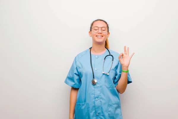 Young Latin Nurse Looking Concentrated Meditating Feeling Satisfied Relaxed Thinking — ストック写真