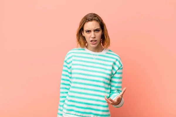 Young Blonde Woman Looking Angry Annoyed Frustrated Screaming Wtf Whats — Stock Photo, Image