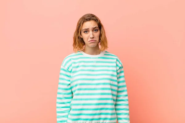 Young Blonde Woman Feeling Sad Whiney Unhappy Look Crying Negative — Stock Photo, Image