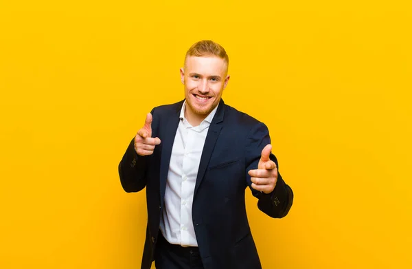 Young Blond Businessman Feeling Happy Amazed Lucky Surprised Celebrating Victory — Stock Photo, Image