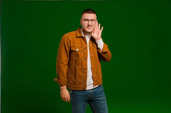 Young Handsome Man Looking Serious Curious Listening Trying Hear Secret — Stock Photo, Image