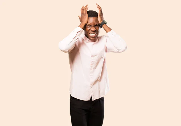 Young African American Black Man Feeling Stressed Anxious Depressed Frustrated — Stock Photo, Image