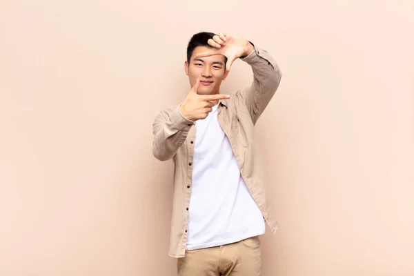 Young Chinese Man Feeling Happy Friendly Positive Smiling Making Portrait — Stock Photo, Image