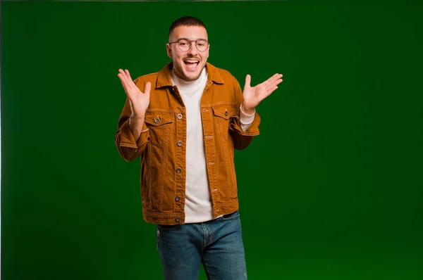 Young Handsome Man Looking Happy Excited Shocked Unexpected Surprise Both — Stock Photo, Image