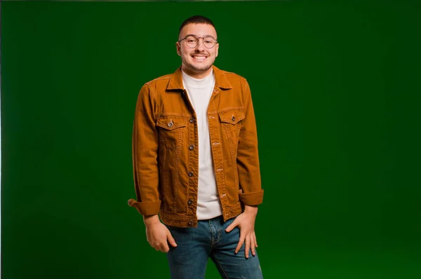 Young Handsome Man Looking Happy Goofy Broad Fun Loony Smile — Stock Photo, Image