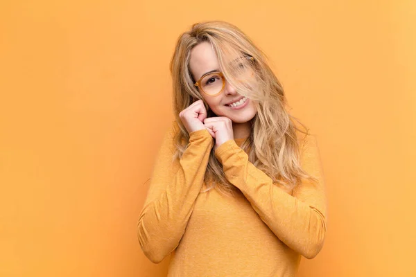 Young Pretty Blonde Woman Feeling Love Looking Cute Adorable Happy — ストック写真