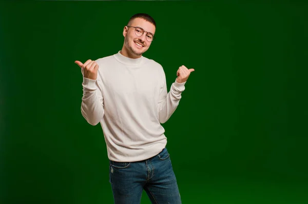 Young Handsome Man Smiling Joyfully Looking Happy Feeling Carefree Positive — Stock Photo, Image