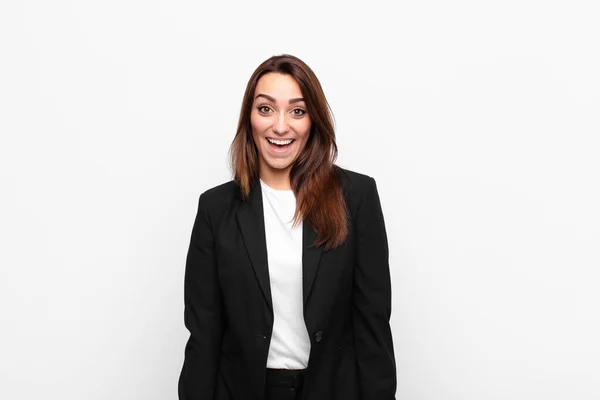 Young Pretty Businesswoman Looking Happy Pleasantly Surprised Excited Fascinated Shocked — Stock Photo, Image