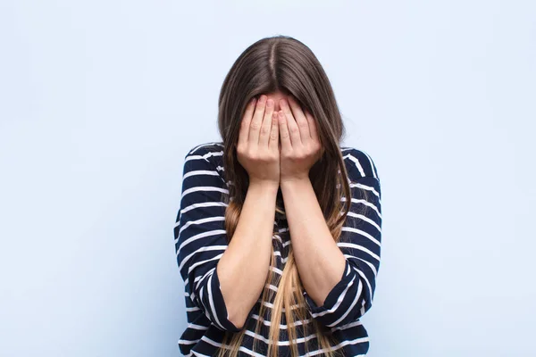 Young Pretty Woman Feeling Sad Frustrated Nervous Depressed Covering Face — Stock Photo, Image