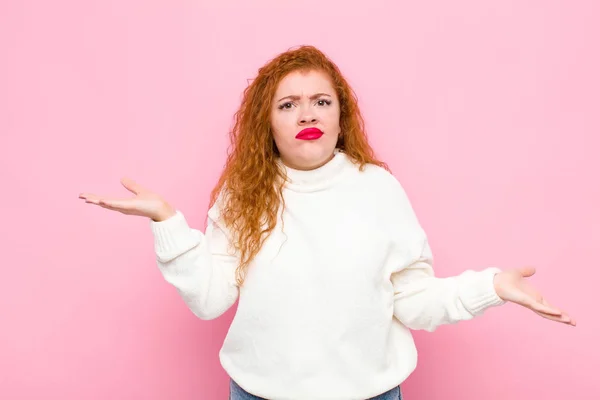 Young Red Head Woman Looking Puzzled Confused Stressed Wondering Different — 스톡 사진