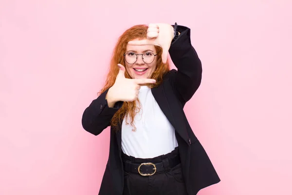 Young Red Head Woman Feeling Happy Friendly Positive Smiling Making — 스톡 사진