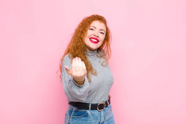 Young Red Head Woman Feeling Happy Successful Confident Facing Challenge — 스톡 사진