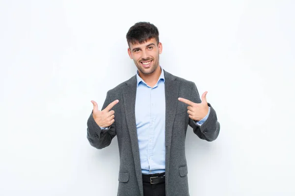 Young Handsome Man Looking Proud Arrogant Happy Surprised Satisfied Pointing — Stock Photo, Image