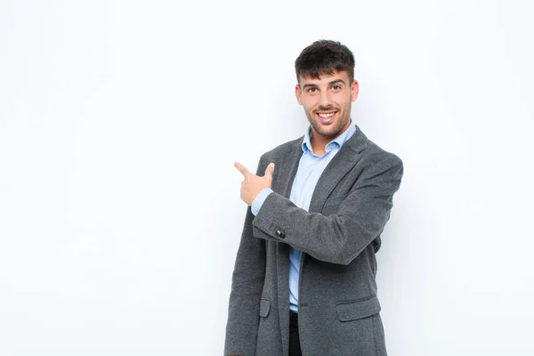 Young Handsome Man Looking Excited Surprised Pointing Side Upwards Copy — ストック写真