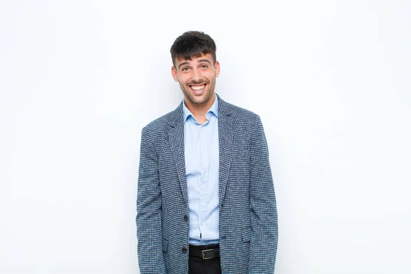 Young Handsome Man Big Friendly Carefree Smile Looking Positive Relaxed — Stock Photo, Image