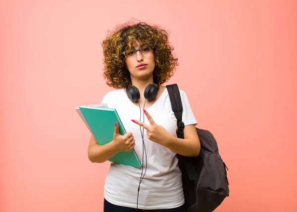 Jong Mooi Student Vrouw Gevoel Gelukkig Positief Succesvol Met Hand — Stockfoto