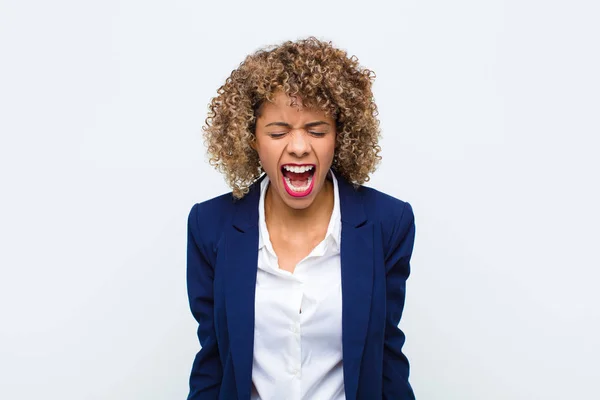 Young Woman African American Shouting Aggressively Looking Very Angry Frustrated — Stock Photo, Image