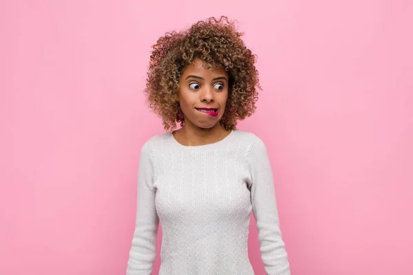 Young African American Woman Feeling Clueless Confused Uncertain Which Option — 스톡 사진