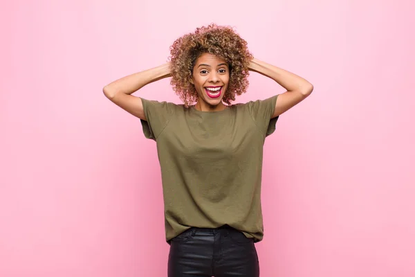 Young African American Woman Looking Happy Carefree Friendly Relaxed Enjoying — 스톡 사진